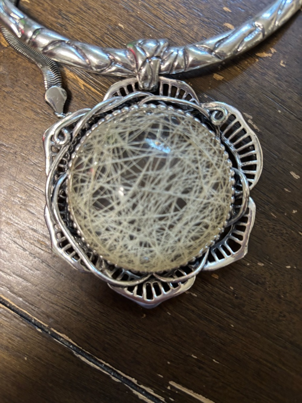 Silver-Tone Women’s Statement Necklace with Rutilated Quartz - Picture 3 of 3